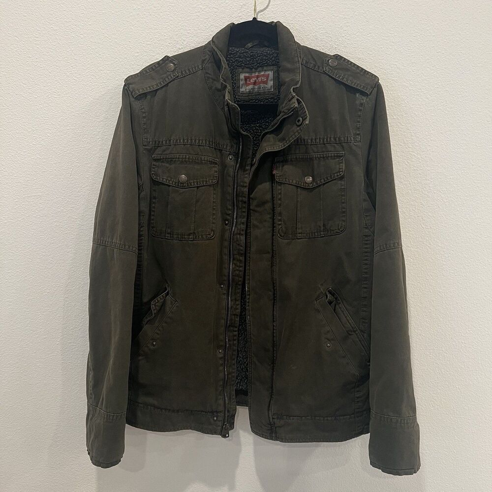 Vintage Levi's Jacket Large Green Cotton Sherpa Lined Utility Cargo Military